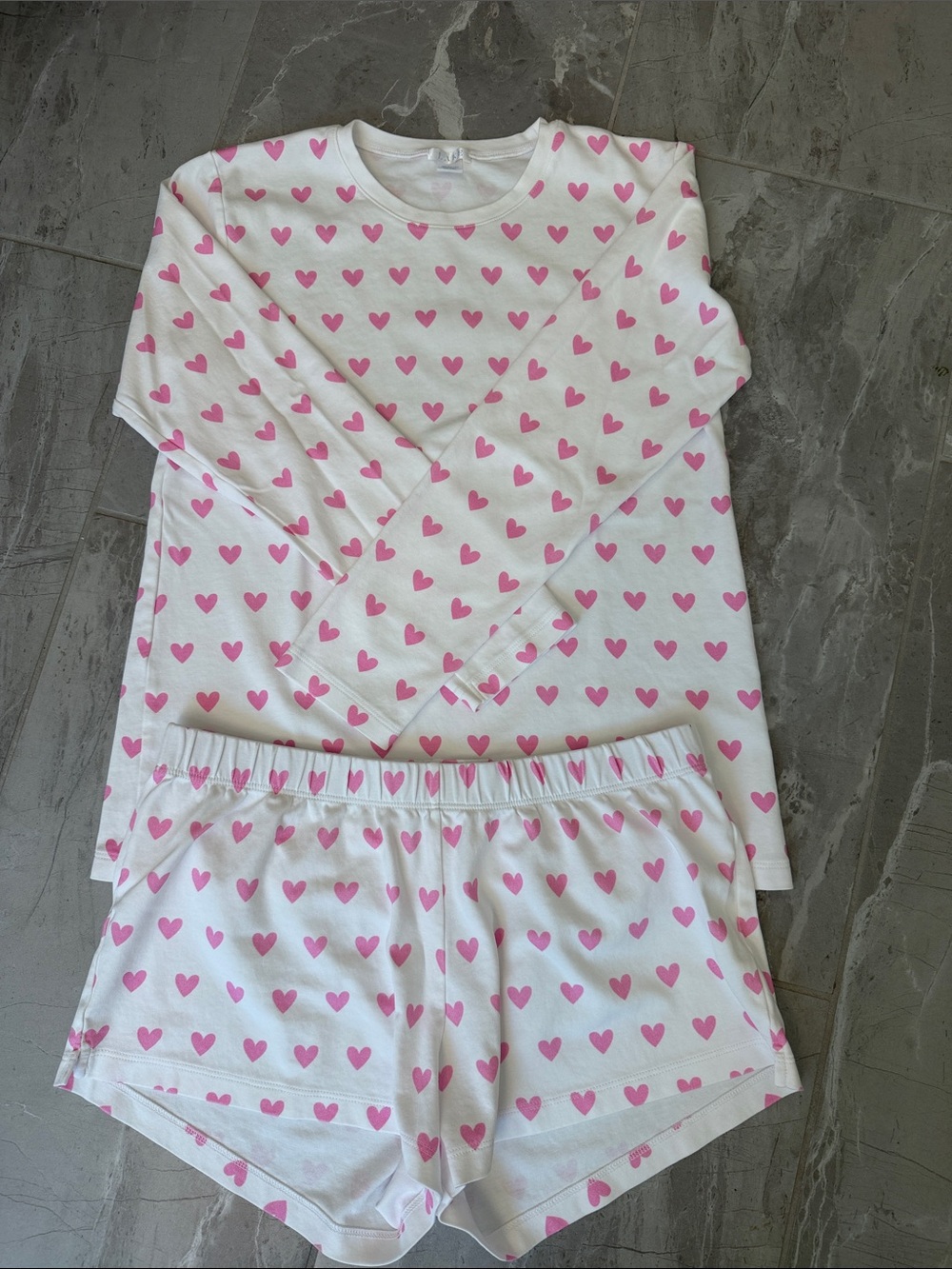 LAKE women’s Heart-Print Pink and White Pajama Set